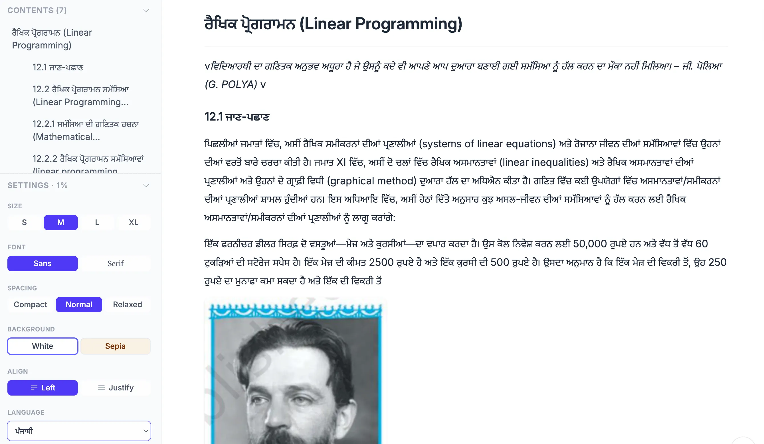 Linear Programming chapter fully rendered in Punjabi on padho.ai